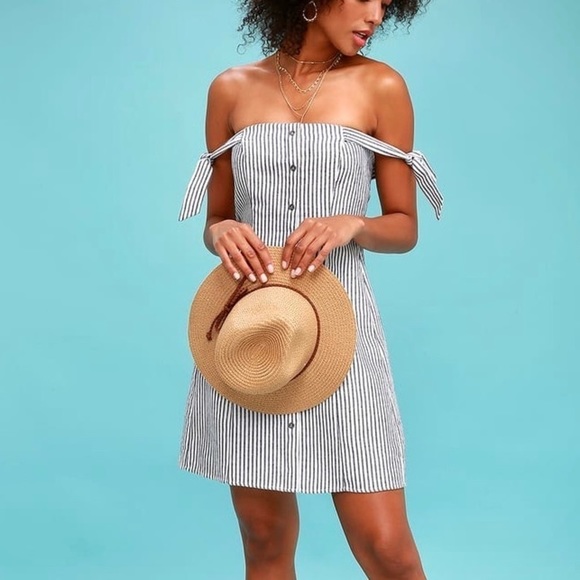 “Beach Vibes” Off-Shoulder Button Up Mini Dress - Picture 1 of 14